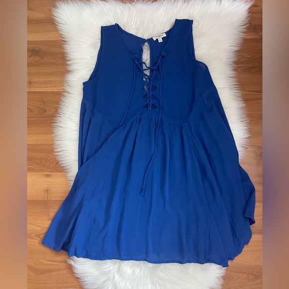 Umgee Lace Up Royal Blue Boho Tunic Top Medium - Picture 2 of 10